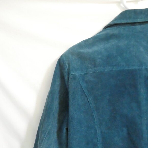 CHICO'S | size 2 | Blue Suede Button-Up Front Jacket - Picture 9 of 14
